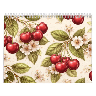 Vintage Cherry Blossom Pattern Red Cherries  Calendar