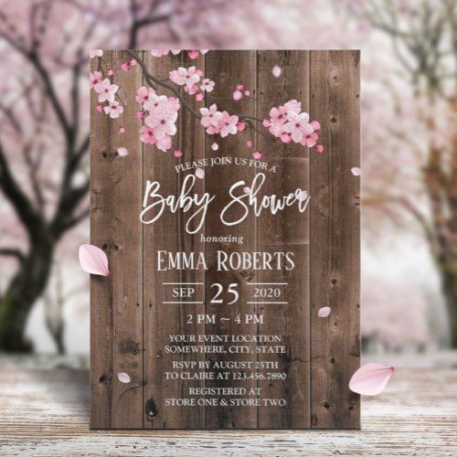 Vintage Cherry Blossom Pink Floral Baby Shower Invitation