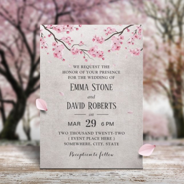 Vintage Cherry Blossom Pink Floral Wedding Invitation (Creator Uploaded)