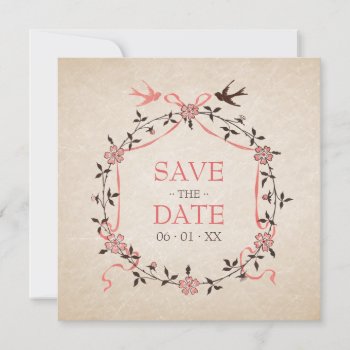 Vintage Cherry Blossom Swallows Save The Date Card by BluePlanet at Zazzle