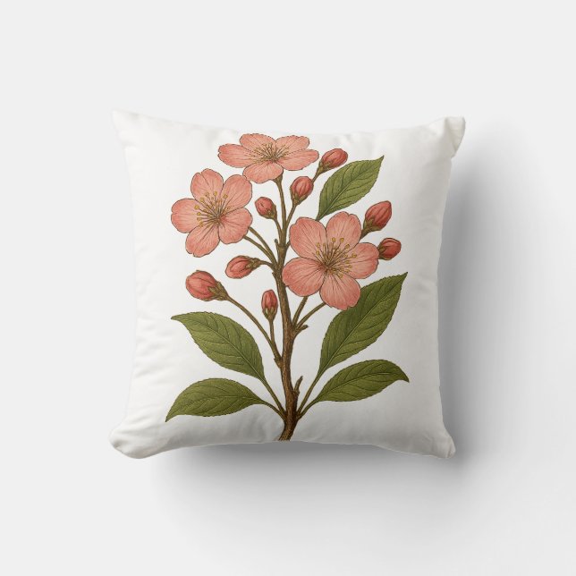 Vintage Cherry Blossom Throw Pillow (Front)