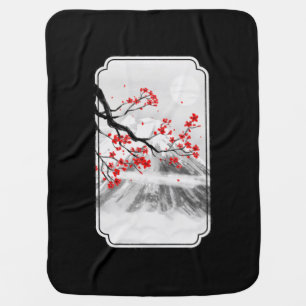 Vintage Cherry Blossom Woodblock Tee Japanese Grap Baby Blanket