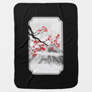 Vintage Cherry Blossom Woodblock Tee Japanese Grap Baby Blanket