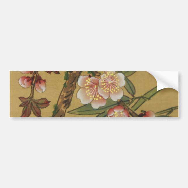 Vintage Cherry Blossoms Asian Japanese Flowers Bumper Sticker (Front)