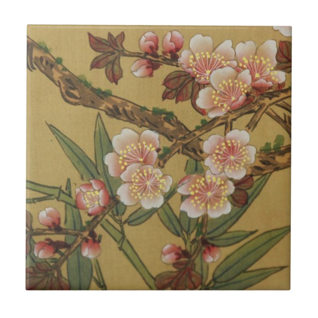 Vintage Cherry Blossoms Asian Japanese Flowers Ceramic Tile (Front)