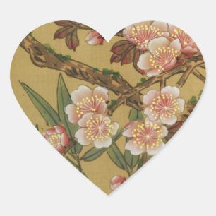 Vintage Cherry Blossoms Asian Japanese Flowers Heart Sticker