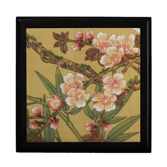 Vintage Cherry Blossoms Asian Japanese Flowers Keepsake Box (Front)