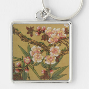 Vintage Cherry Blossoms Asian Japanese Flowers Keychain