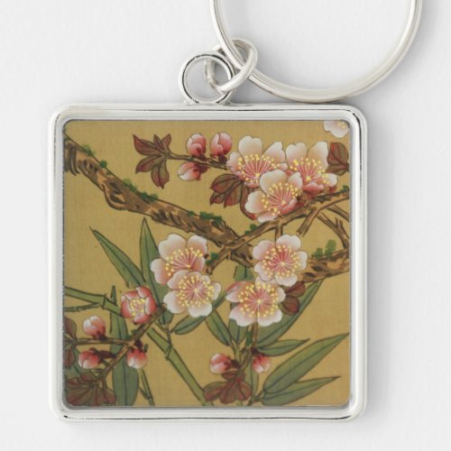 Vintage Cherry Blossoms Asian Japanese Flowers Keychain