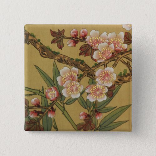 Vintage Cherry Blossoms Asian Japanese Flowers Pinback Button
