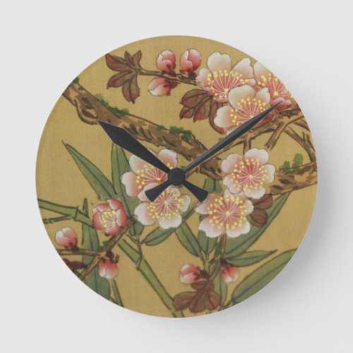 Vintage Cherry Blossoms Asian Japanese Flowers Round Clock
