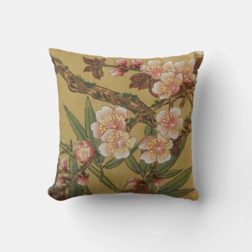 Vintage Cherry Blossoms Asian Japanese Flowers Throw Pillow