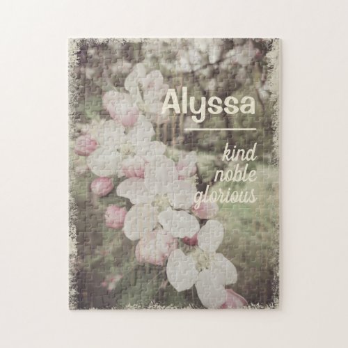 Vintage Cherry Blossoms Custom Name Meaning Rustic Jigsaw Puzzle