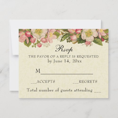 Vintage Cherry Blossoms Elegant Lace Wedding RSVP Card