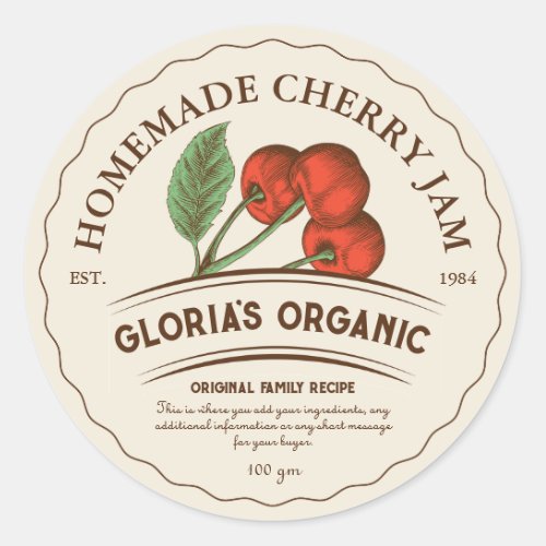Vintage Cherry Fruit Jam Custom Product Label