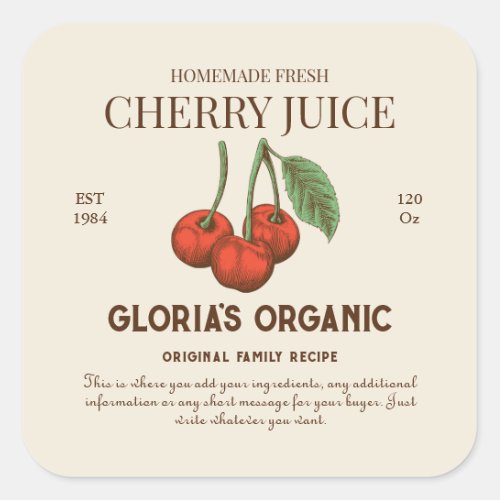 Vintage Cherry Fruit Juice Custom Product Label
