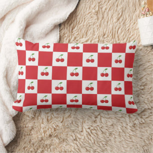 Vintage Cherry Gingham: Coquette Cottagecore Lumbar Pillow