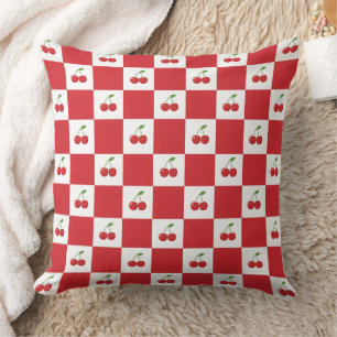 Vintage Cherry Gingham: Coquette Cottagecore Throw Pillow
