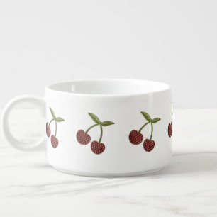 Vintage Cherry Illustrated Pattern on White Bowl