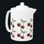 Vintage Cherry Illustrated Pattern on White  Teapot<br><div class="desc">Cute illustrated pattern with pairs of dotty cherries.</div>