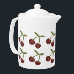 Vintage Cherry Illustrated Pattern on White  Teapot<br><div class="desc">Cute illustrated pattern with pairs of dotty cherries.</div>