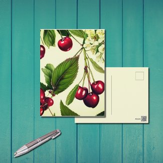 Vintage Cherry Illustration Postcard