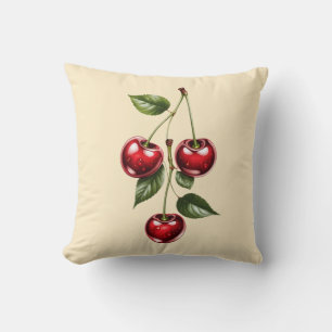 Vintage Cherry Illustration Throw Pillow