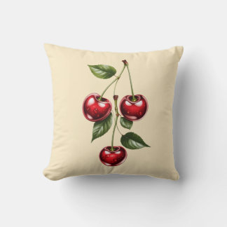 Vintage Cherry Illustration Throw Pillow