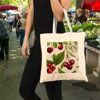 Vintage Cherry Illustration Tote Bag