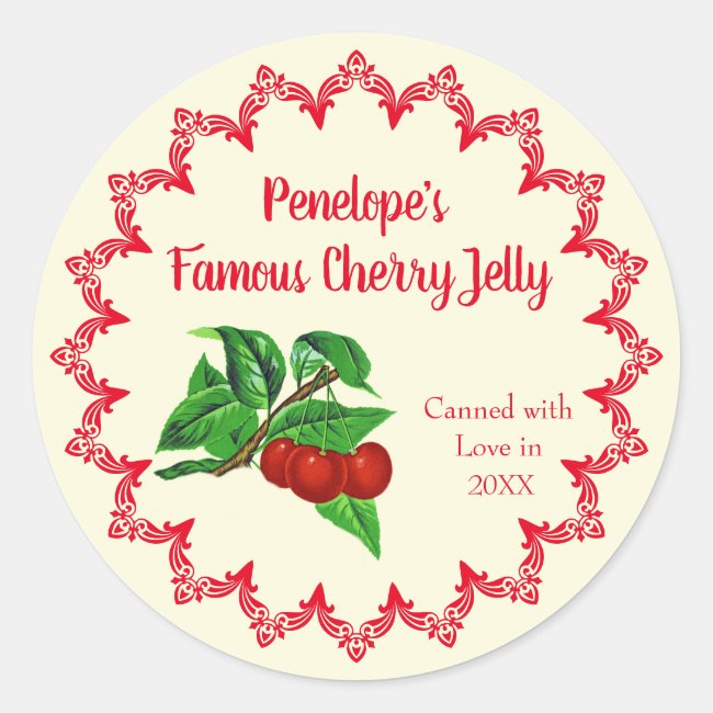 Vintage Cherry Jelly Home Canning Label With Name