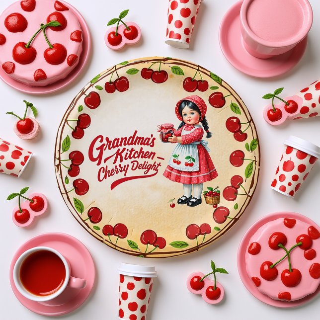 Vintage Cherry Kitchen Girl - Grandma's Delight Paper Plates (Creator Uploaded)