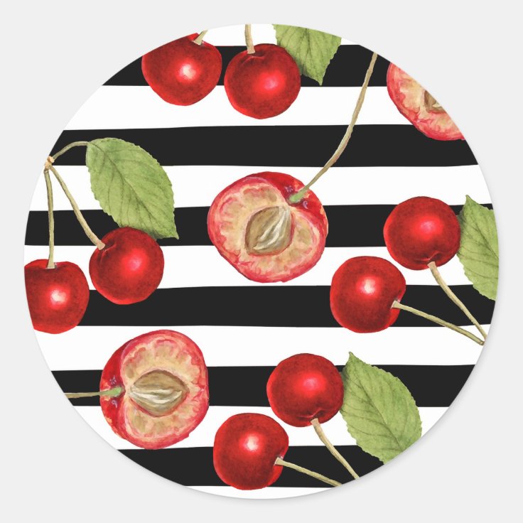 Vintage cherry pattern retro collection Chiffon To Classic Round ...