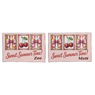 Vintage Cherry Postage Stamp Sweet Summer Time Pillow Case