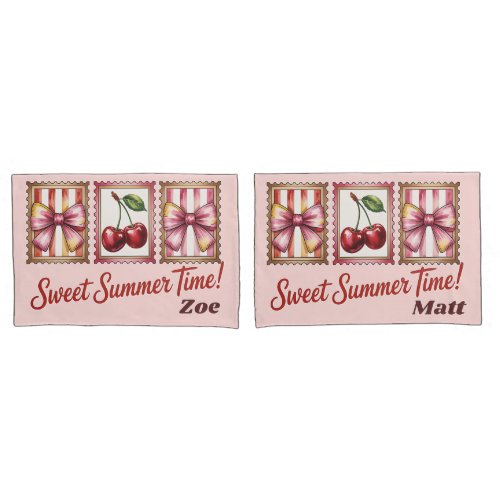 Vintage Cherry Postage Stamp Sweet Summer Time Pillow Case