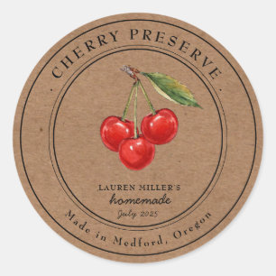 Vintage Cherry Preserve Jam Kraft paper jar label