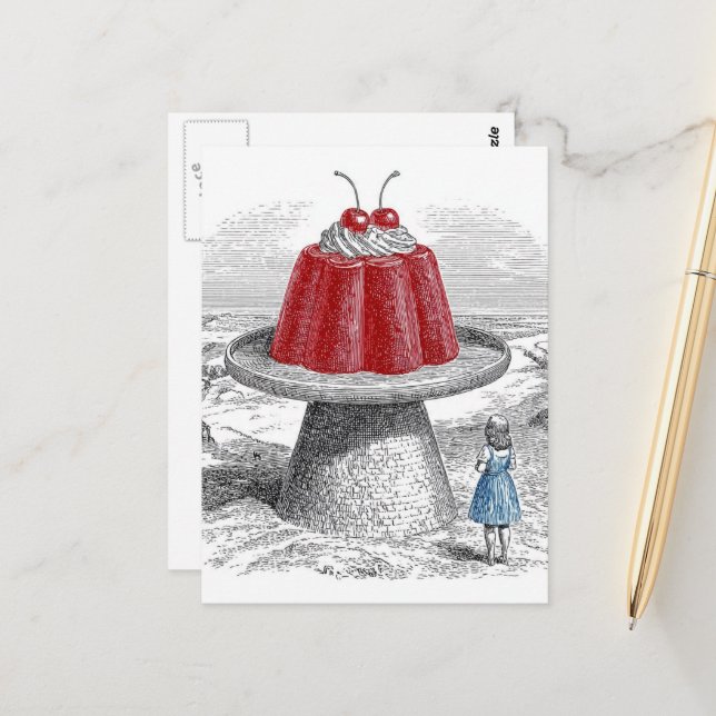 Vintage Cherry Surreal Sweet Treat Postcard (Front/Back In Situ)