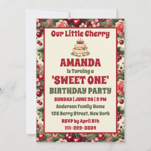 Vintage Cherry 'Sweet One' 1st Birthday Party Invitation