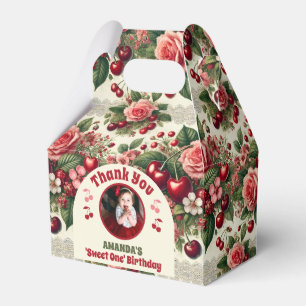 Vintage Cherry 'Sweet One' 1st Birthday Photo Favor Boxes