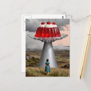 Vintage Cherry UFO Surreal Sweet Treat Postcard