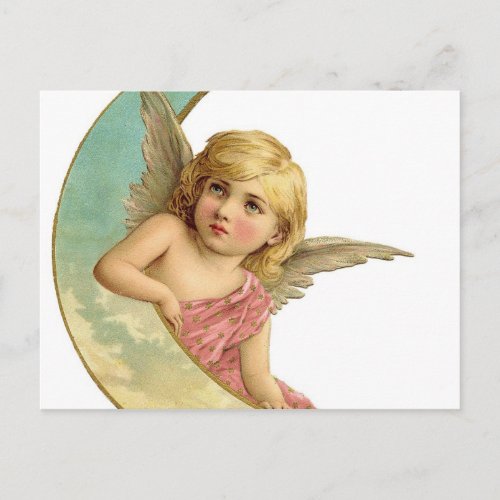 Vintage Cherub and Cresent Moon Postcard