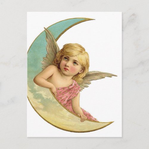 Vintage Cherub and Cresent Moon Postcard