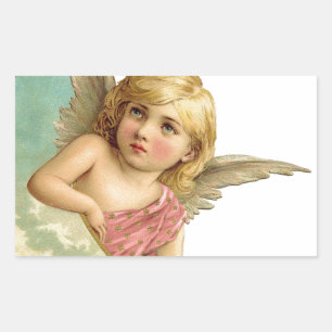 Vintage Cherub and Cresent Moon Rectangular Sticker
