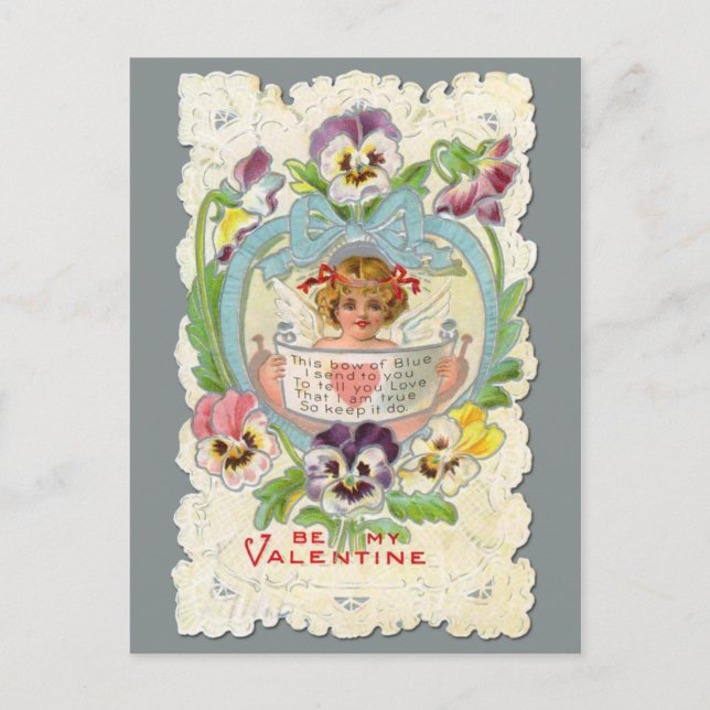 Vintage Cherub and Pansies Valentine Postcard (Front)