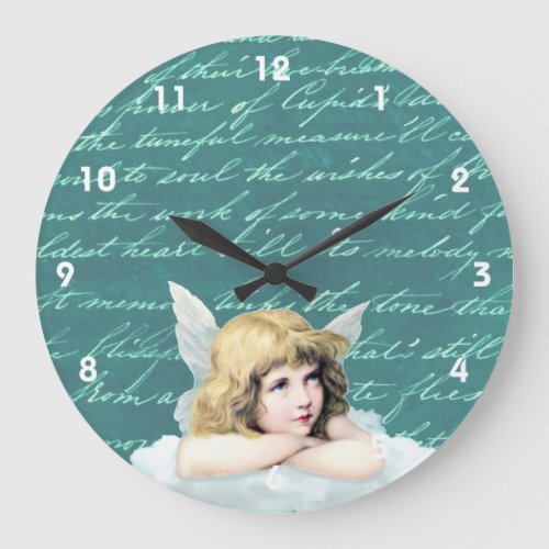 Vintage cherub angel on a cloud large clock