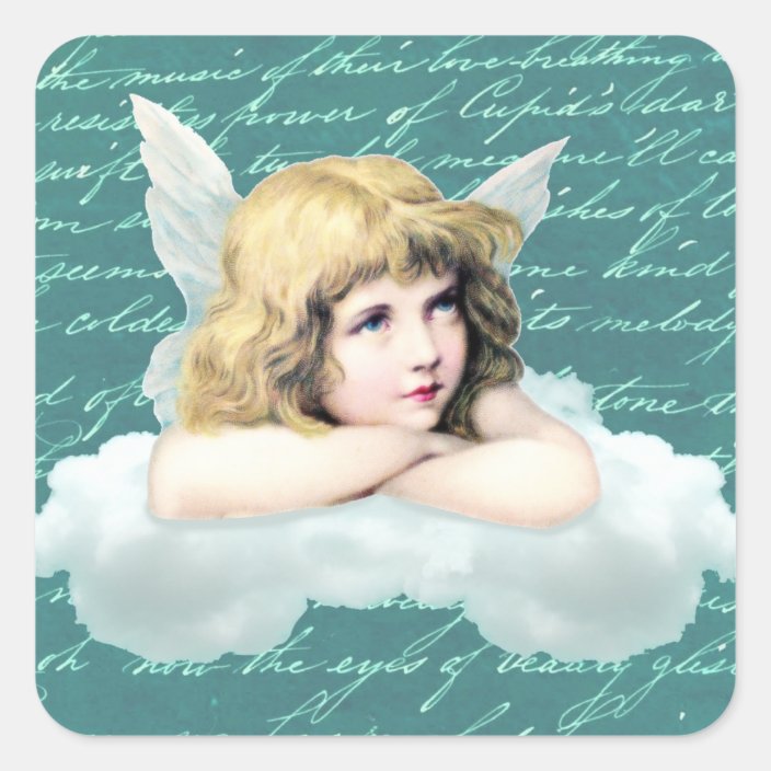 Vintage Cherub Angel On A Cloud Square Sticker Zazzle Com