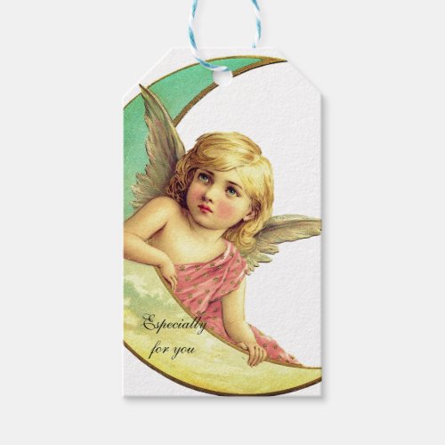 Vintage cherub angel with moon gift tags