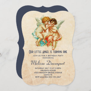 Vintage Cherub Angels Illustration Sweet Birthday Invitation