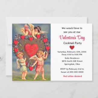 Vintage Cherub Angels Red Hearts Valentine's Day