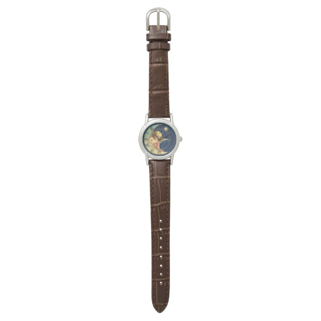 Vintage Cherub Crescent Moon Blue Night Sky Angel Watch | Zazzle display picture 1