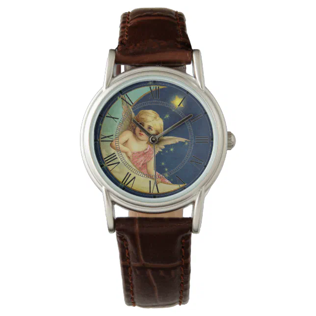 vintage cherub watch Vintage TMI Angel Cherub Gold Tone Leather Quartz Watch C  main image 4